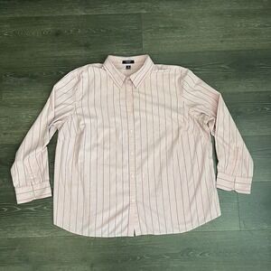 Chaps Womens Plus 3X Pink Striped Button Up Shirt 3/4 Sleeve Blouse Top‎ Preppy